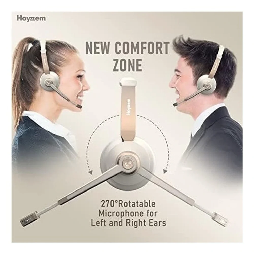 Hoyzzem Wireless Bluetooth 5.0 Headset with Mic & Charging Base USB Dongle White